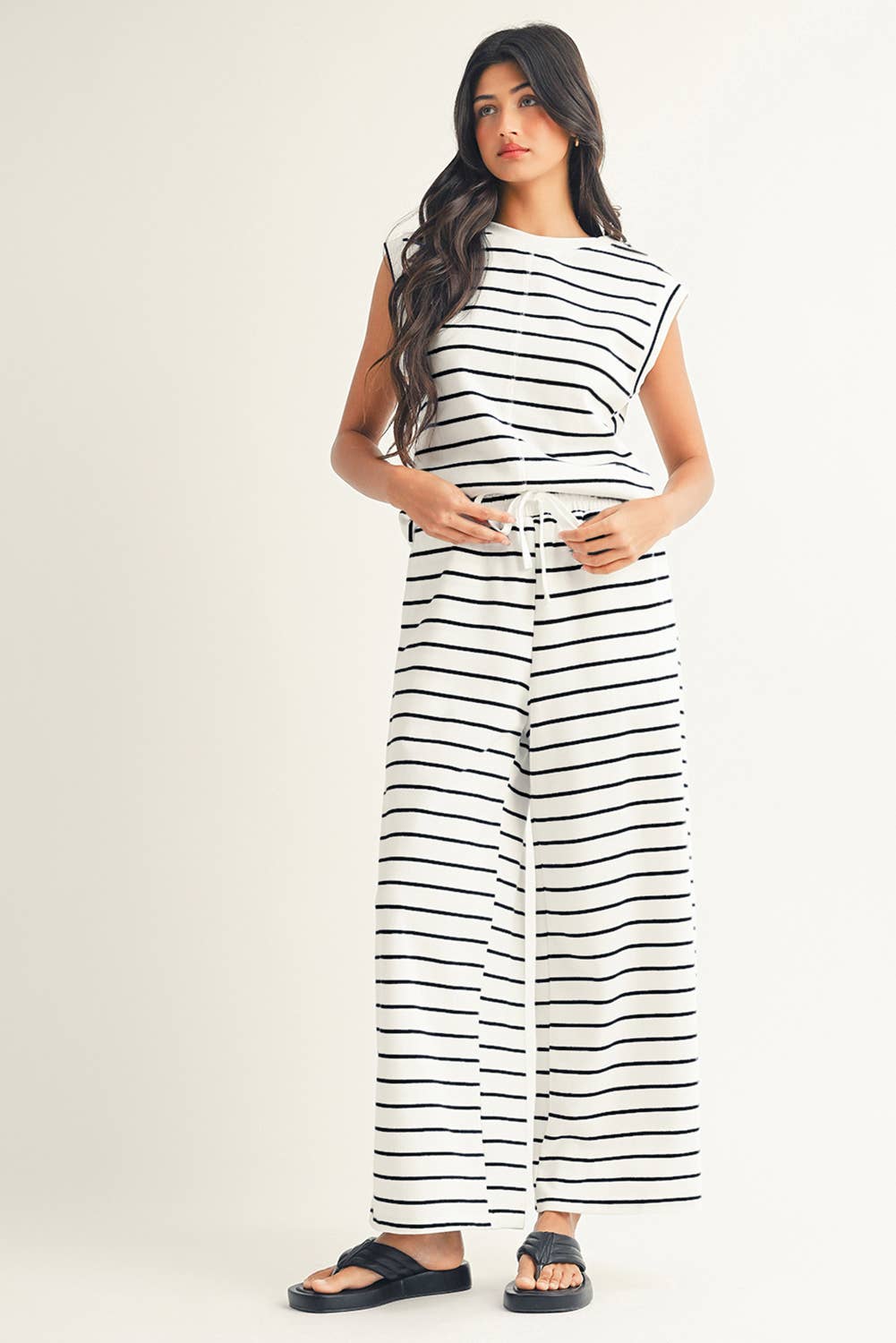 Stripe Texture Two Piece Pants Set
