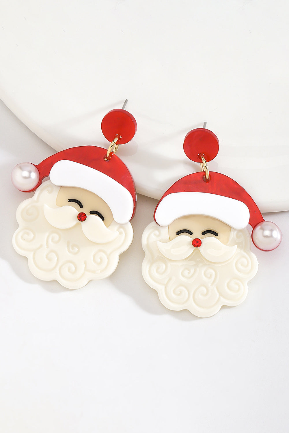 White Bright Pearl Decor Cute Santa Christmas Earrings