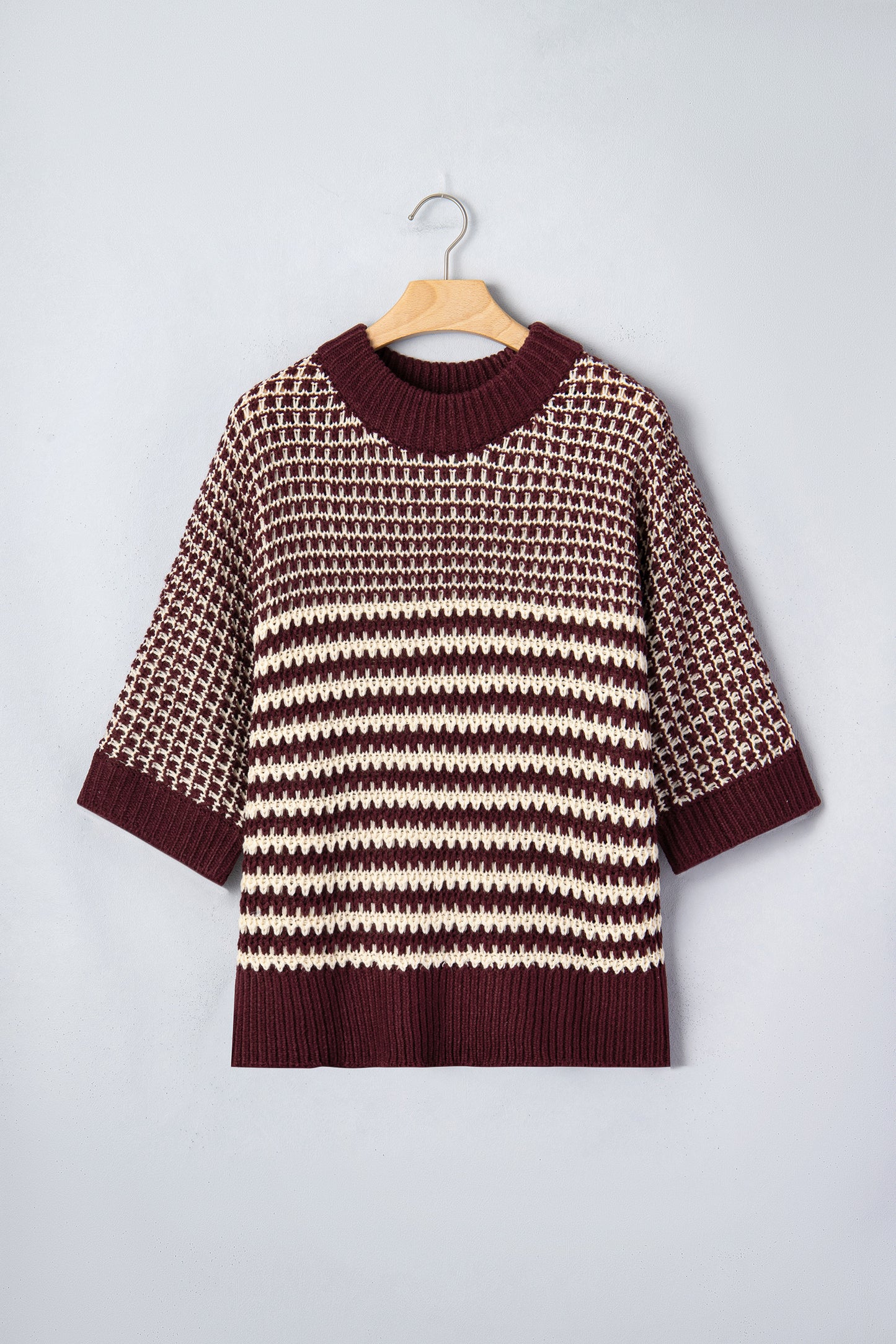Green Stripe 3/4 Draped Sleeve Slouchy Sweater