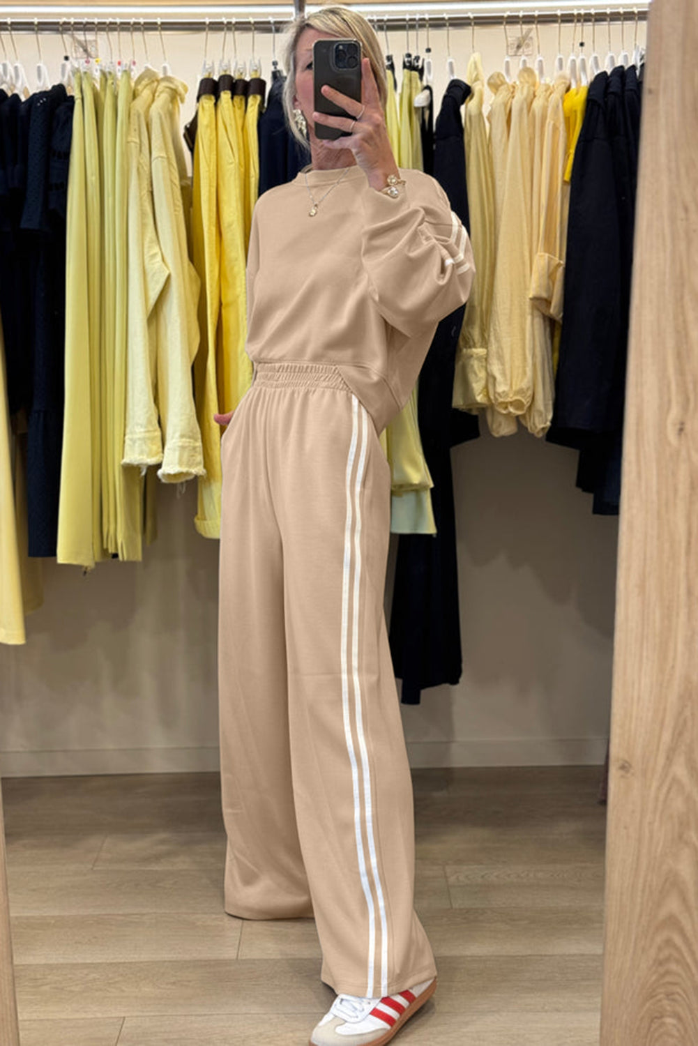 Dirty Blue Varsity Striped Detail Cropped Pullover Wide Leg Pants 2pcs Outfit