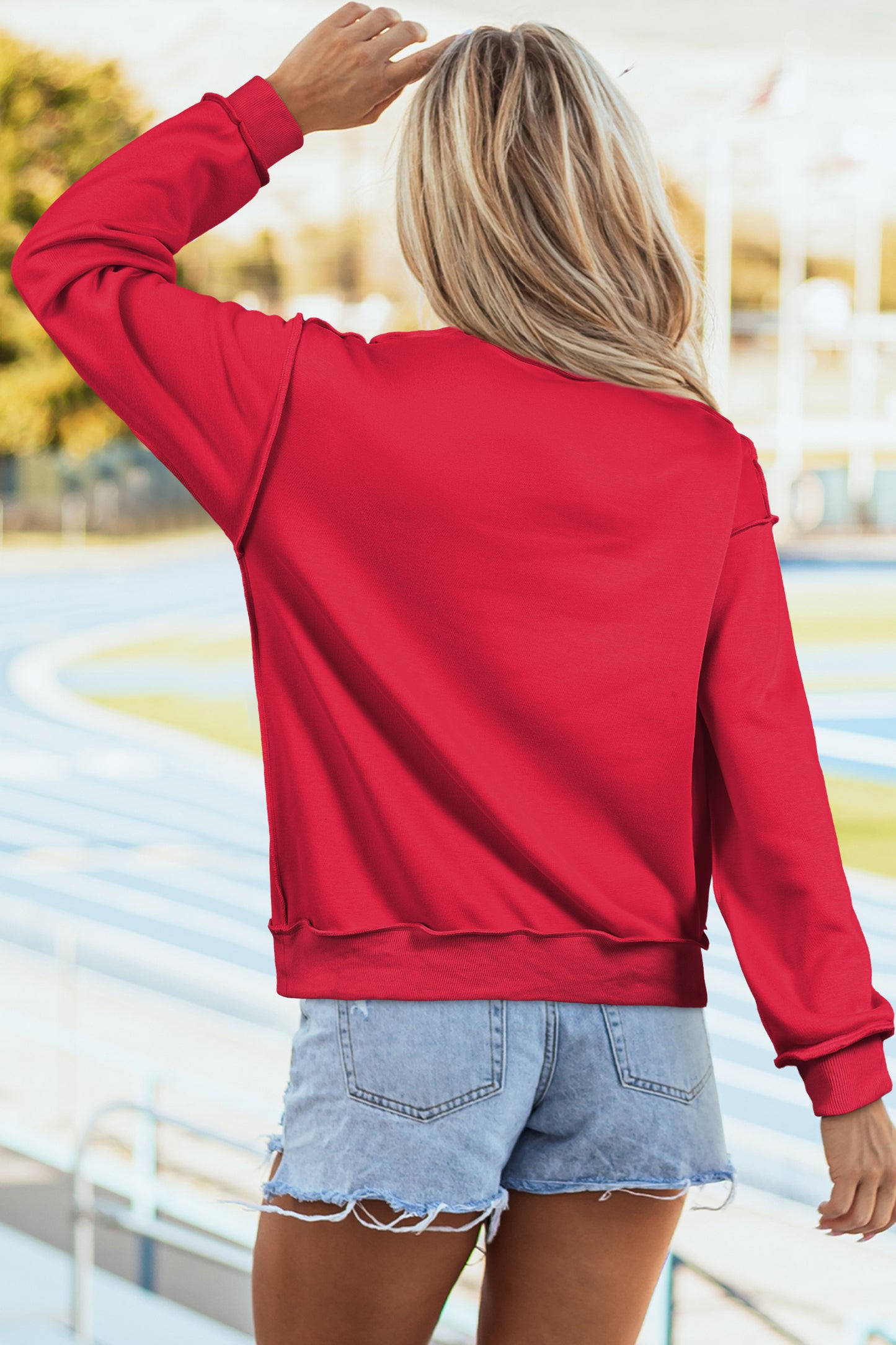 Bright Pink Oversize Drop Shoulder Reversible Mock Neck Sweatshirt