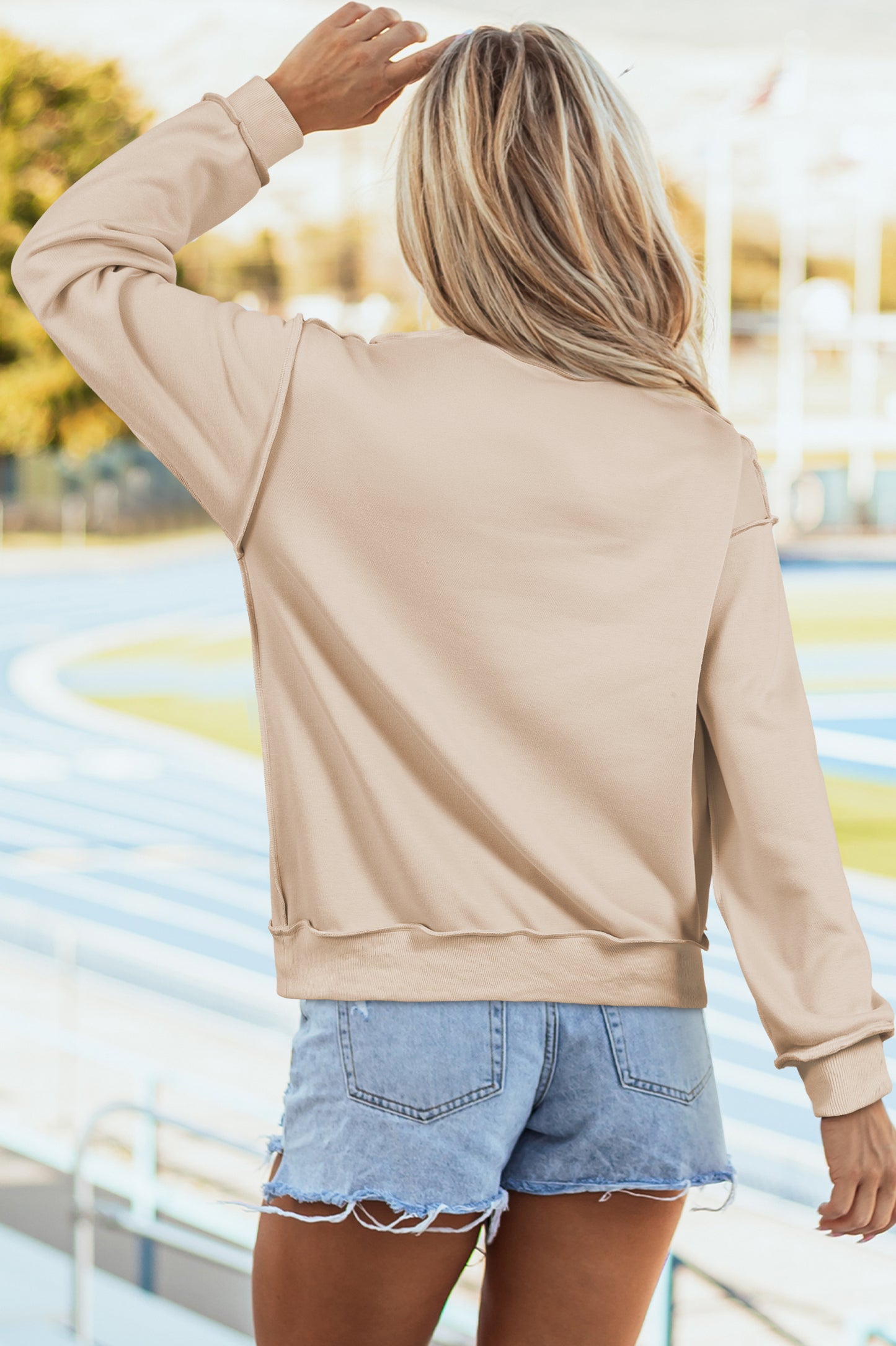 Bright Pink Oversize Drop Shoulder Reversible Mock Neck Sweatshirt
