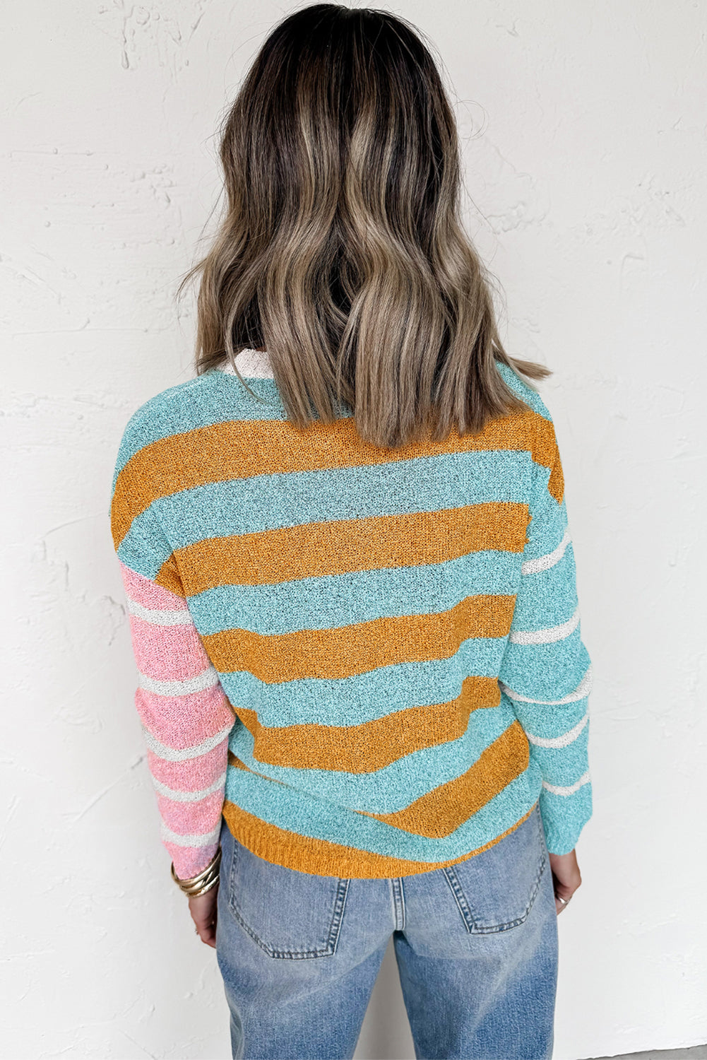 Jurassic Gold Colorblock Striped Pullover Sweater