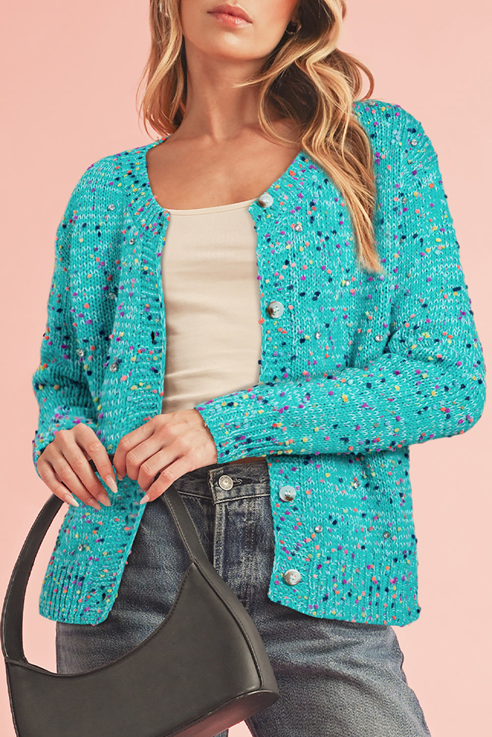 Apricot Confetti Knit Cropped Open Front Cardigan