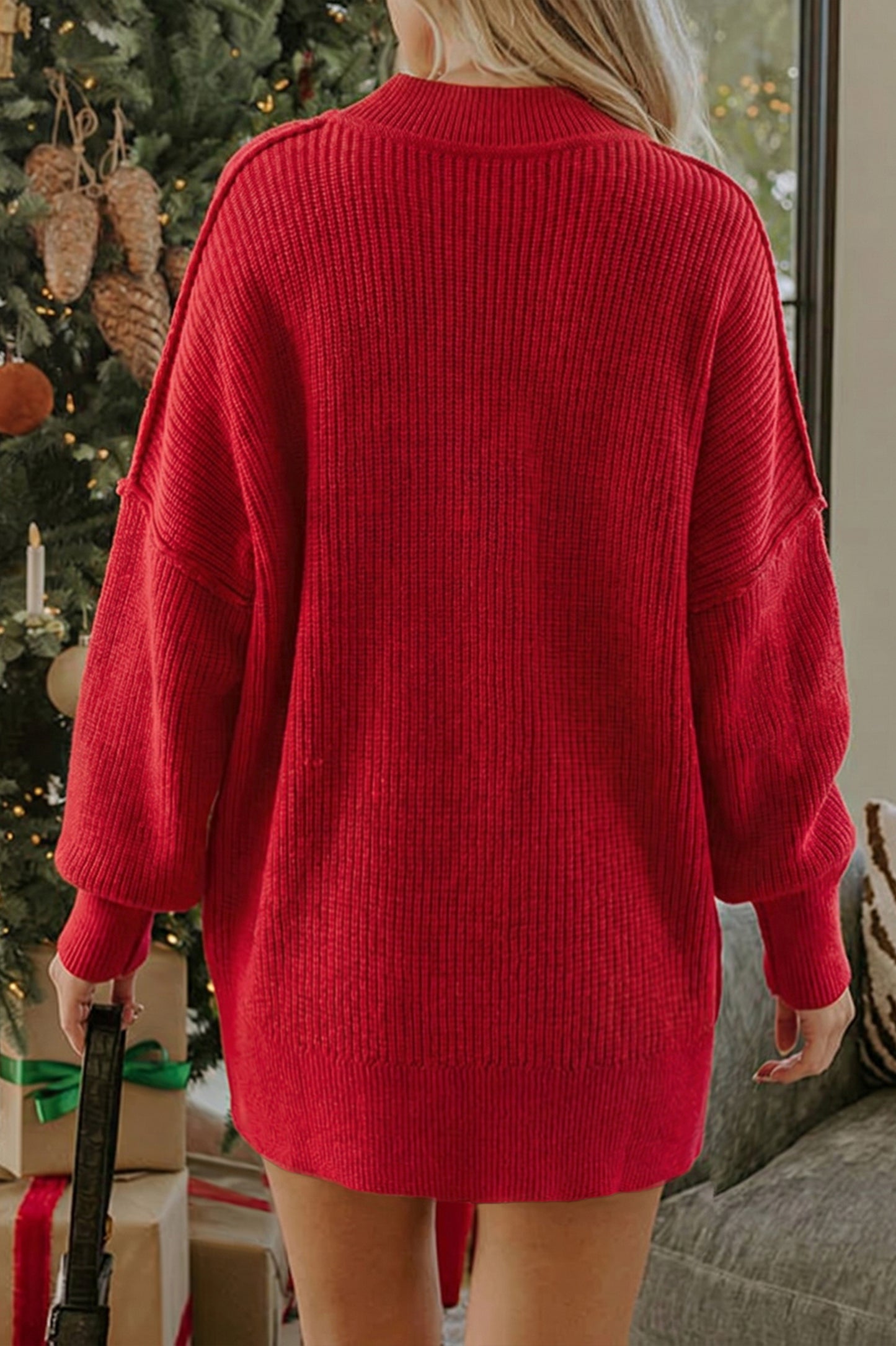 Orchid Bouquet Long Sleeve Ribbed Knit Stand Neck Regular Fit Sweater