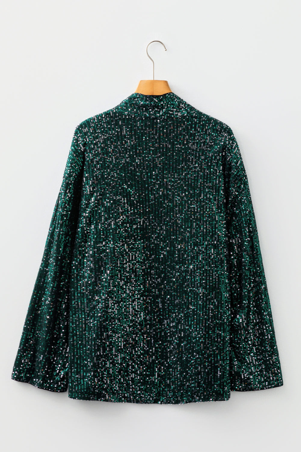 Evergreen Glitter Sequin Open Front Long Sleeve Top