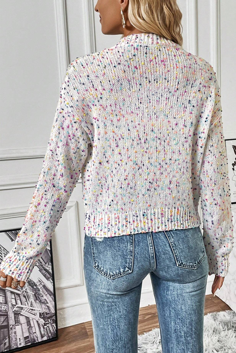 Apricot Confetti Knit Cropped Open Front Cardigan