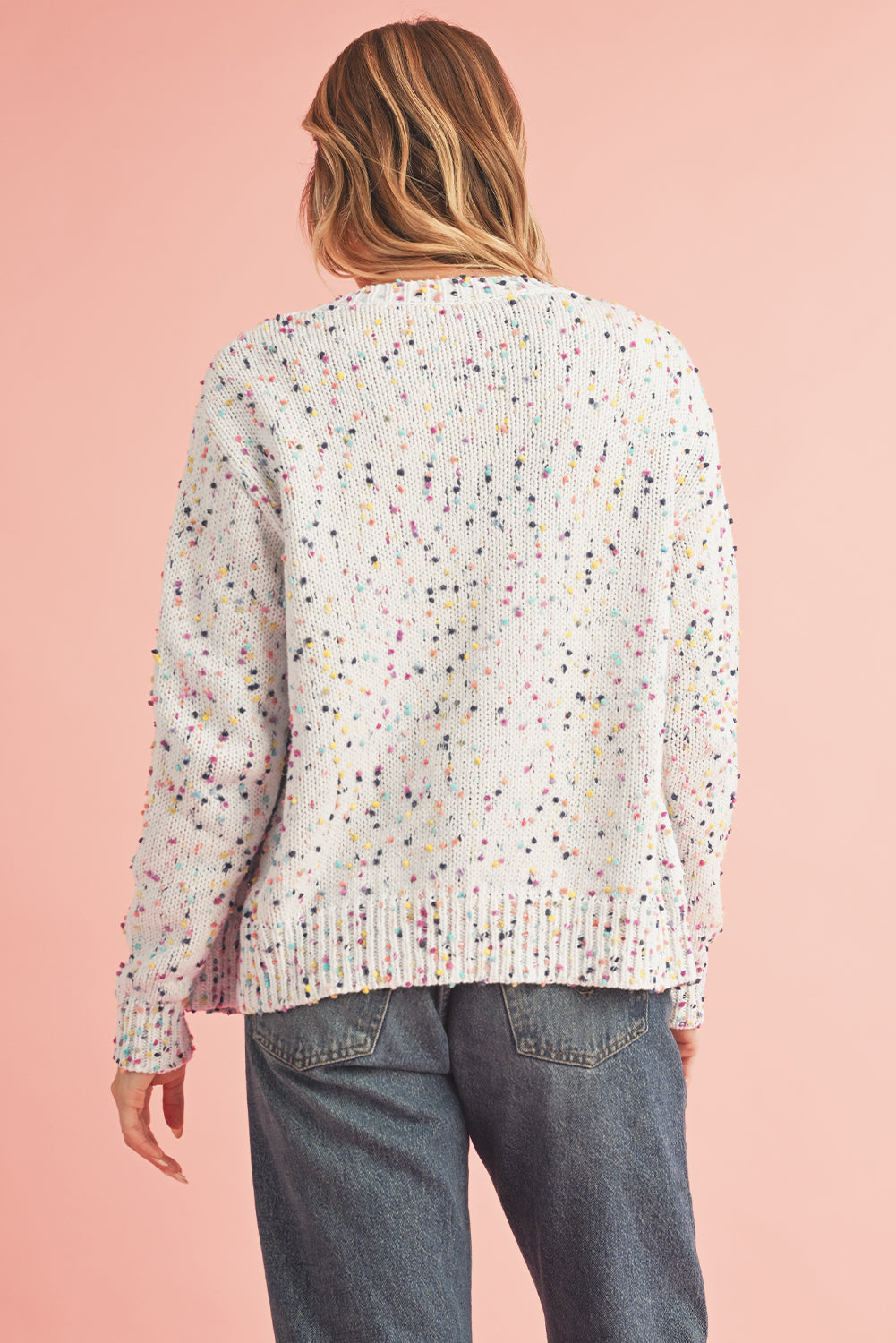 Apricot Confetti Knit Cropped Open Front Cardigan