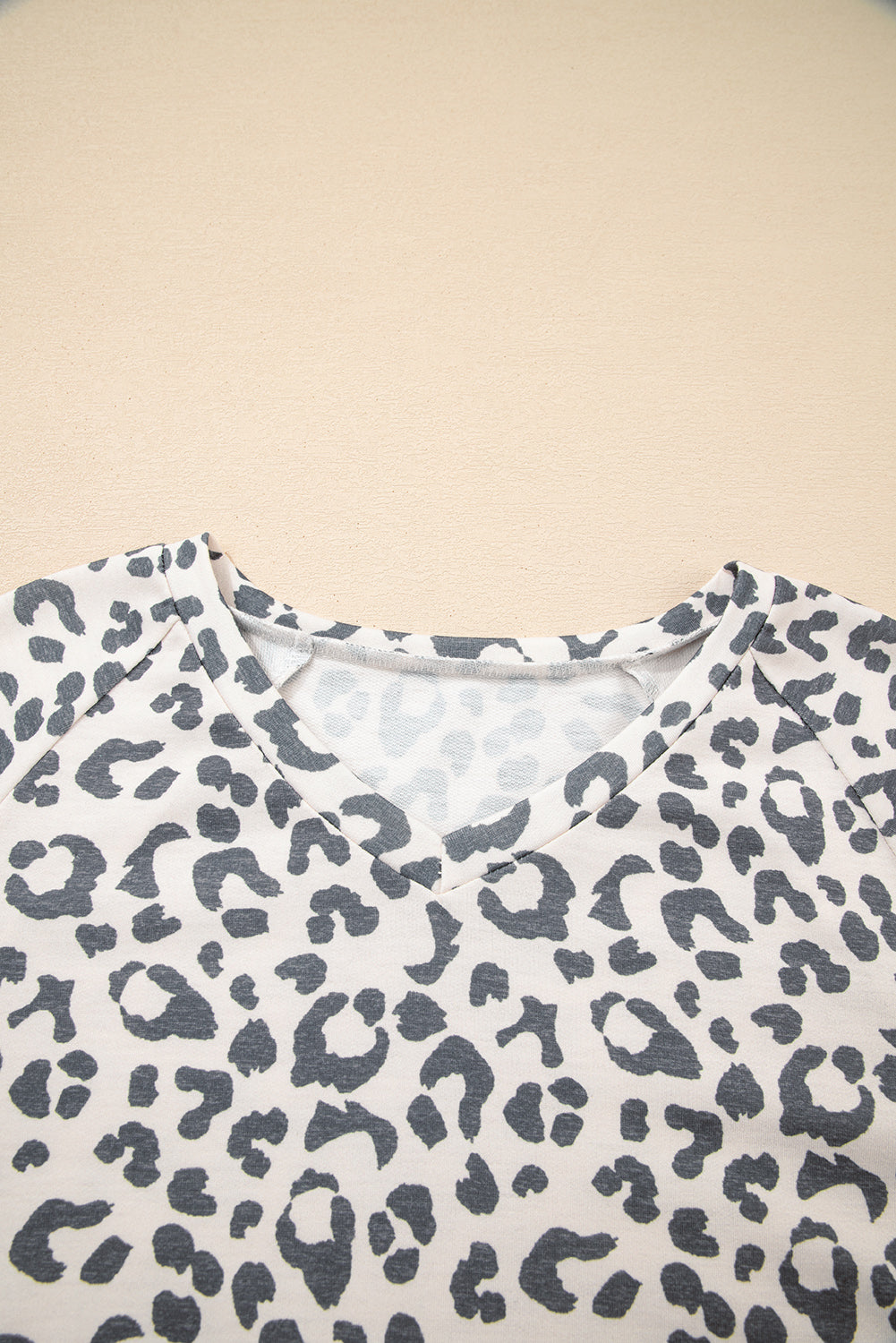 Gray Leopard Contrast Trim Long Sleeve Pullover and Pants Set