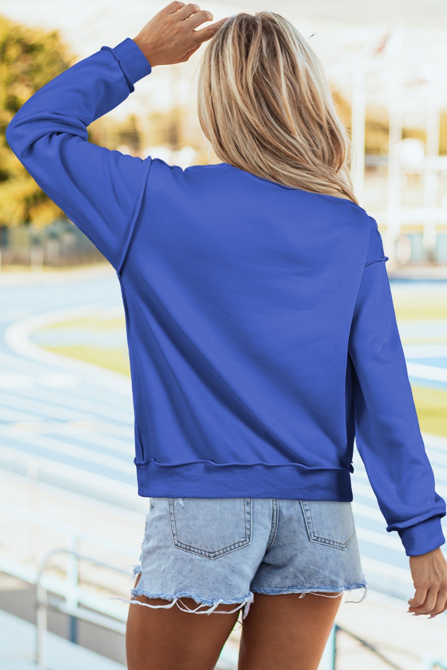 Bright Pink Oversize Drop Shoulder Reversible Mock Neck Sweatshirt