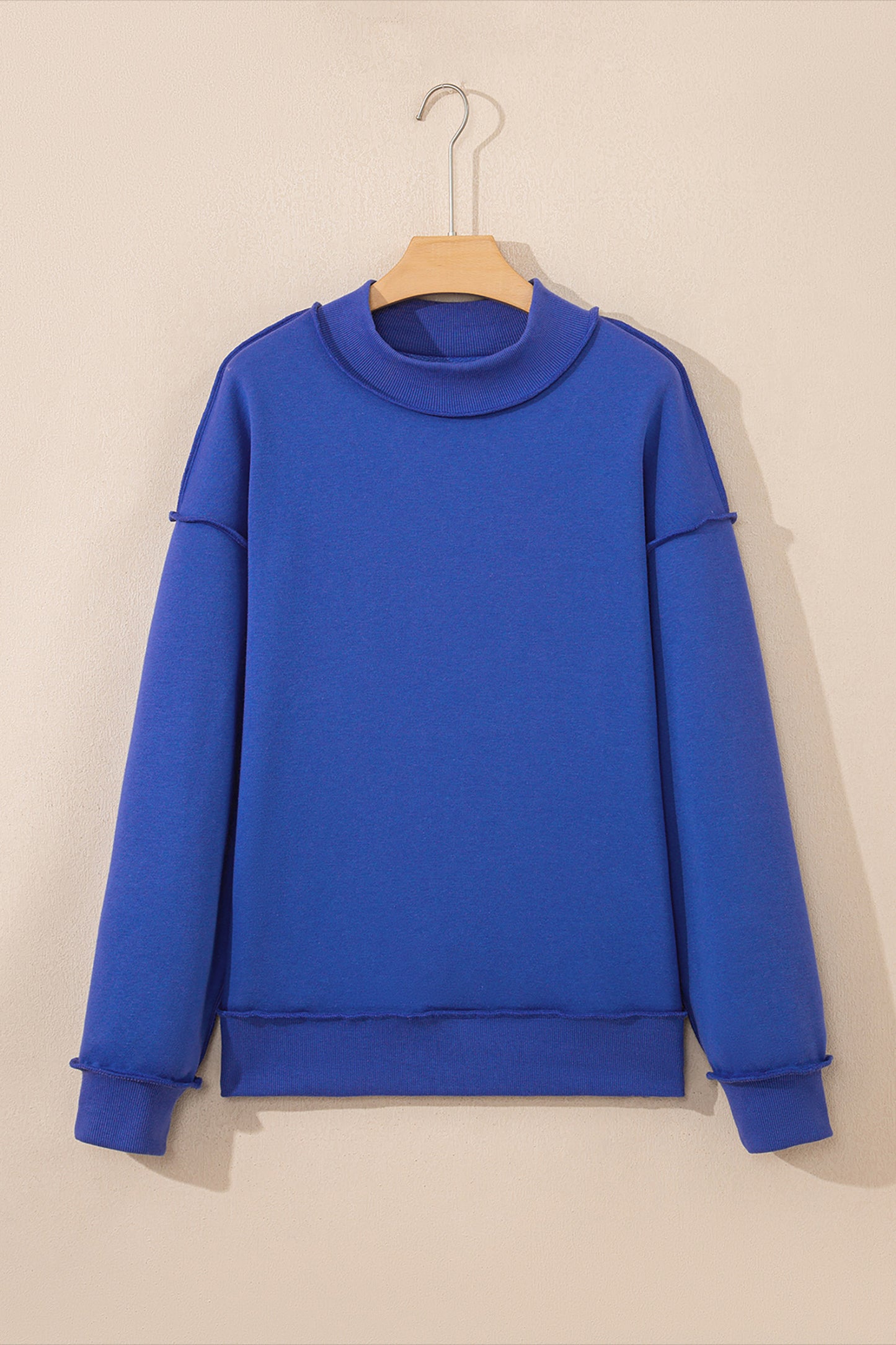 Bright Pink Oversize Drop Shoulder Reversible Mock Neck Sweatshirt