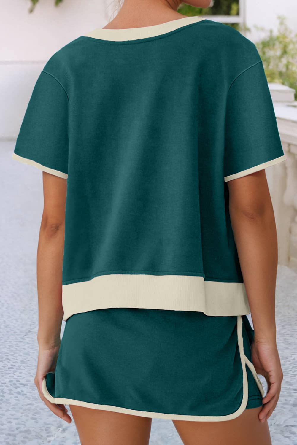 Colorblock T Shirt and Skort 2Pcs Set