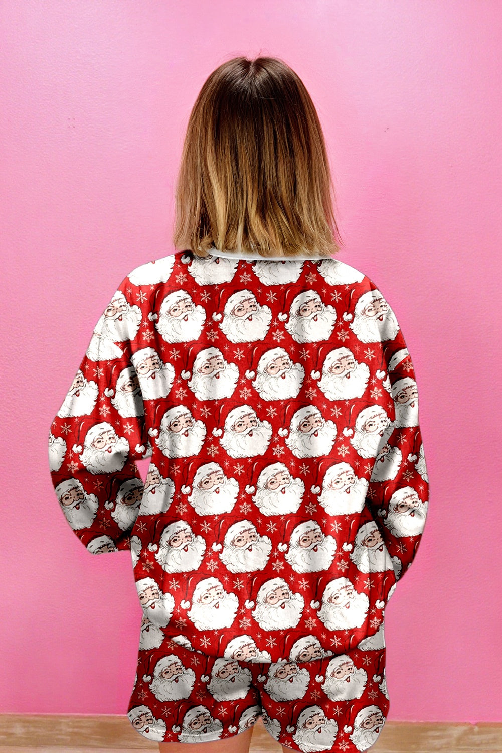 Pink Santa Claus Graphic Christmas Tree Pajama Set