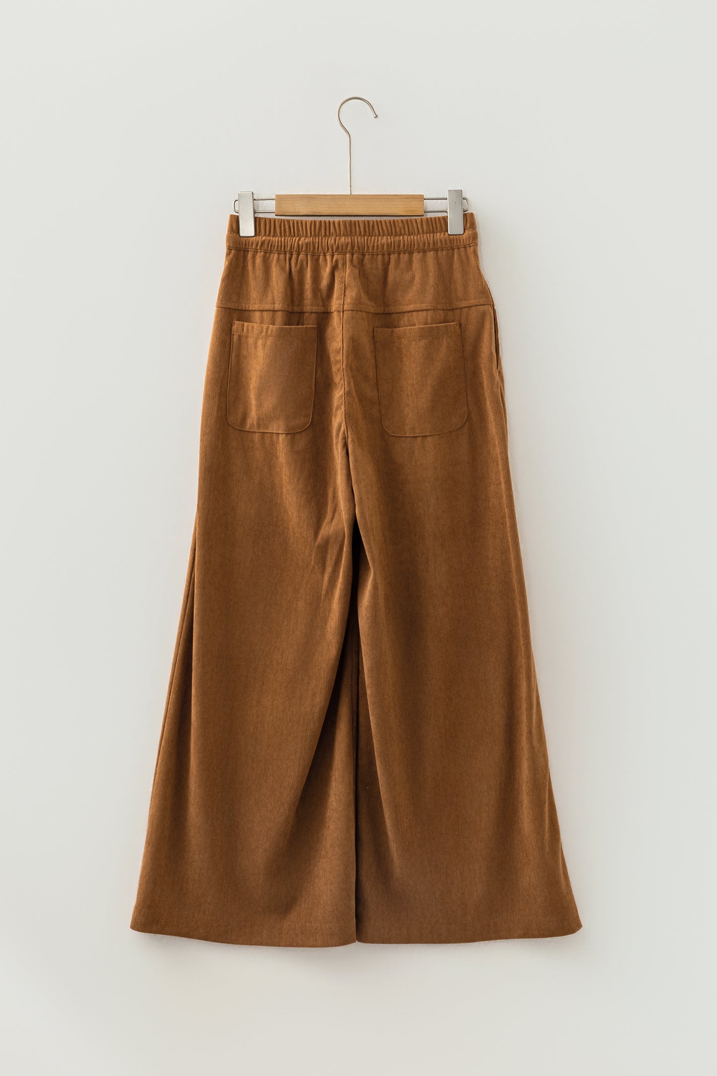 Thai Curry Elastic Waist Wooden Button Placket Ankle Length Wide Leg Pants