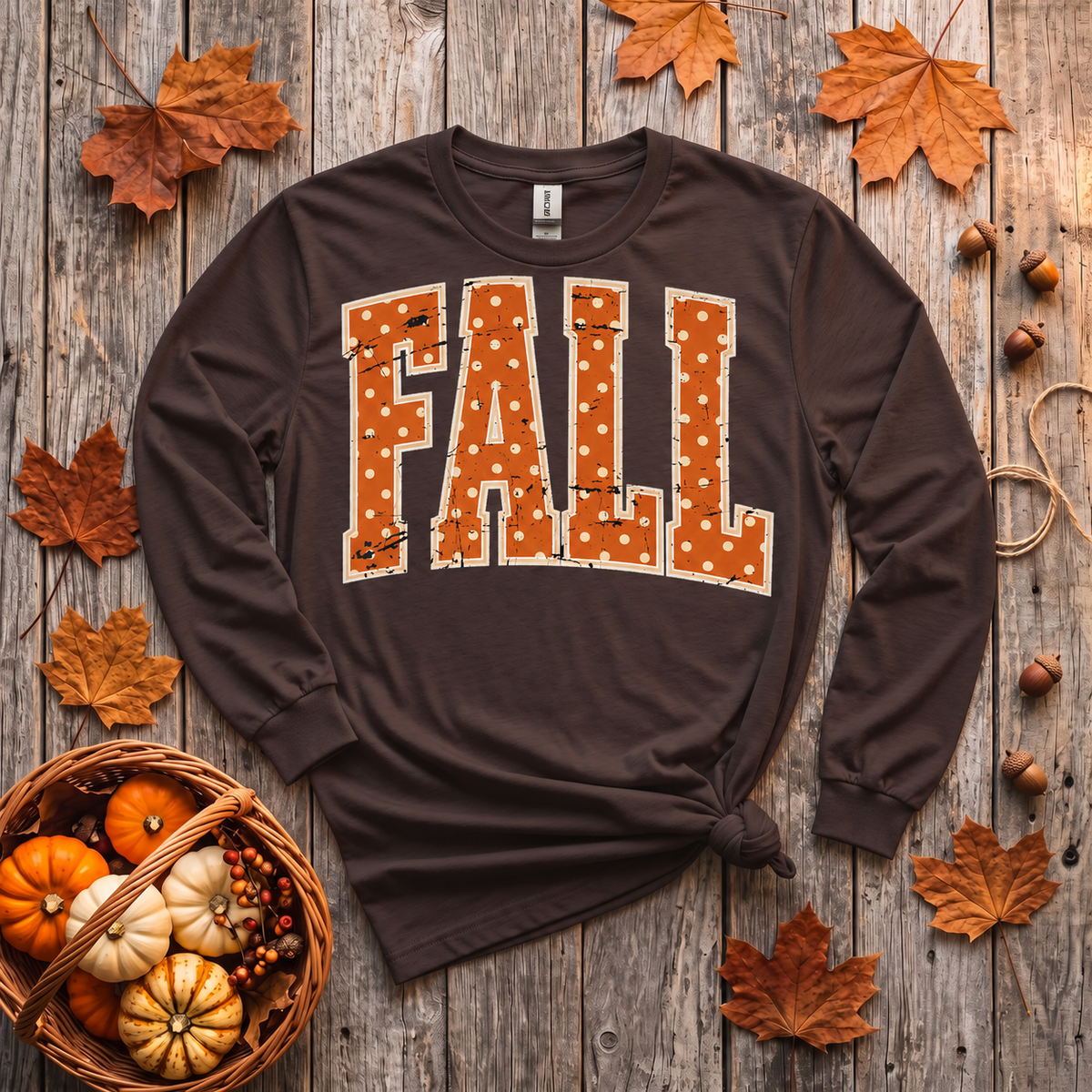 Distressed Polka-Dot FALL Graphic Shirt – Short & Long-Sleeve Autumn Tee