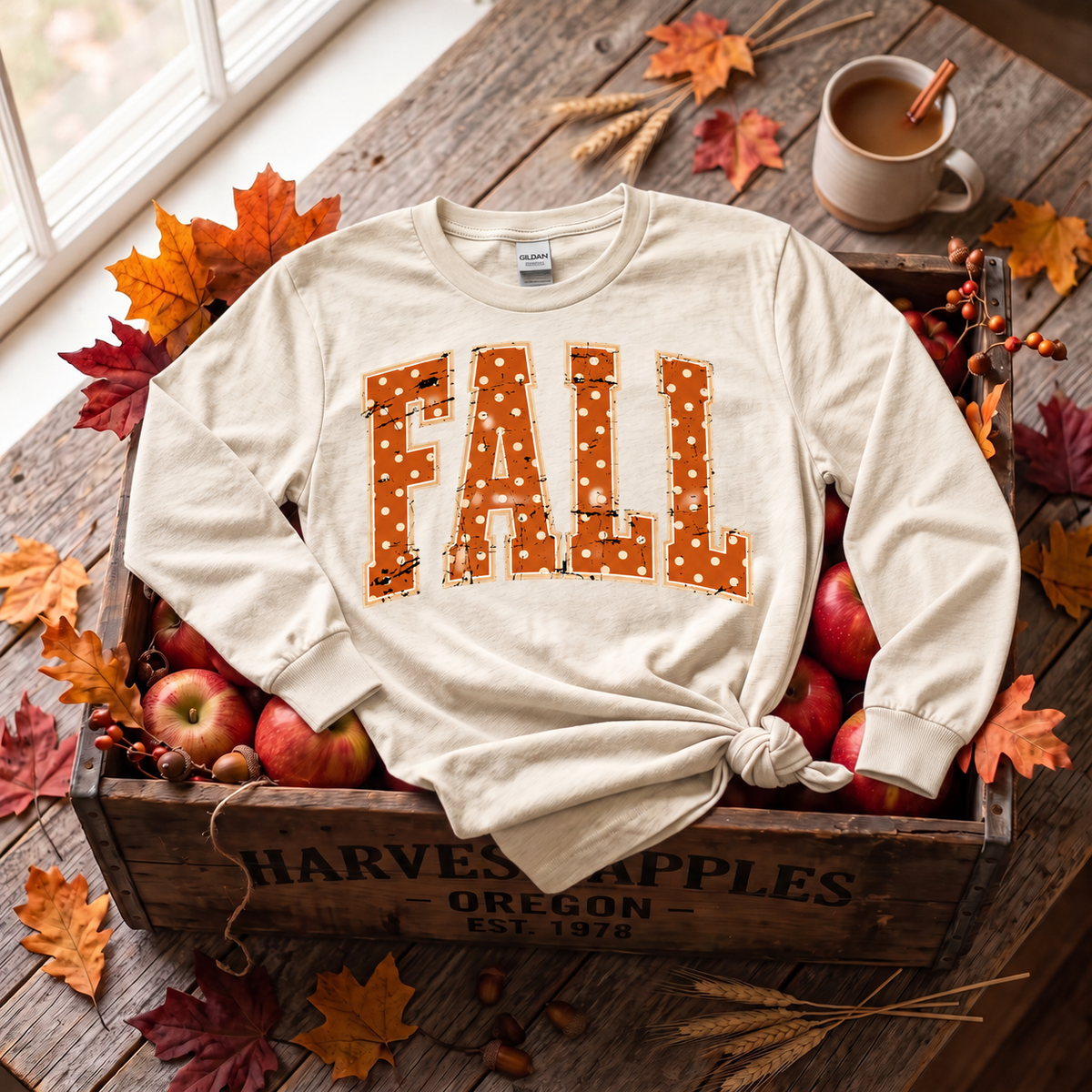 Distressed Polka-Dot FALL Graphic Shirt – Short & Long-Sleeve Autumn Tee