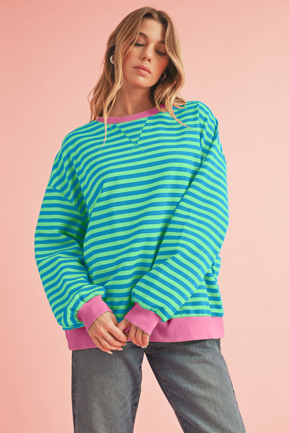 Black Stripe Contrast Edge Cross Seam Oversized Sweatshirt
