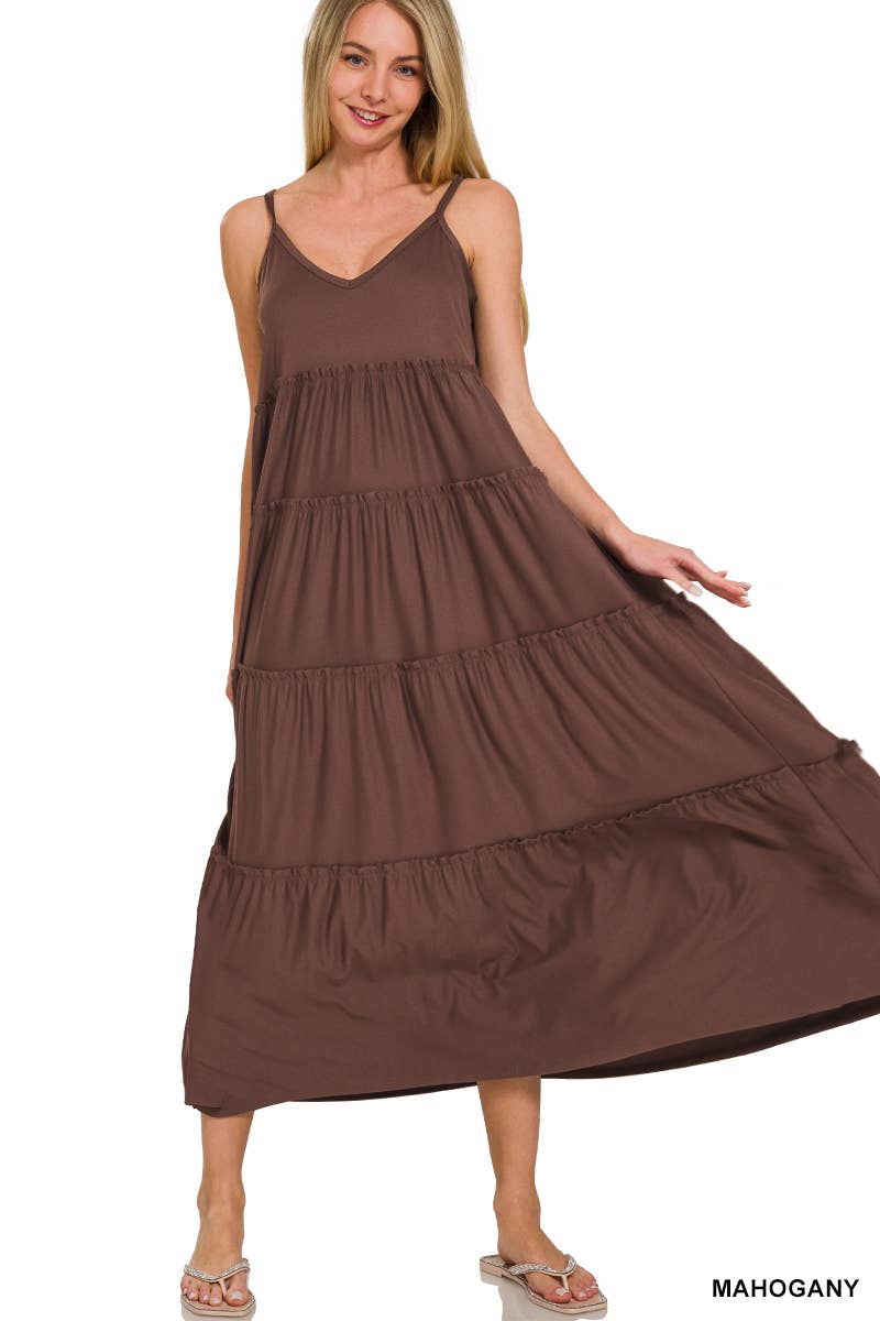V-neck Cami Maxi Tiered Dress With Side Pockets