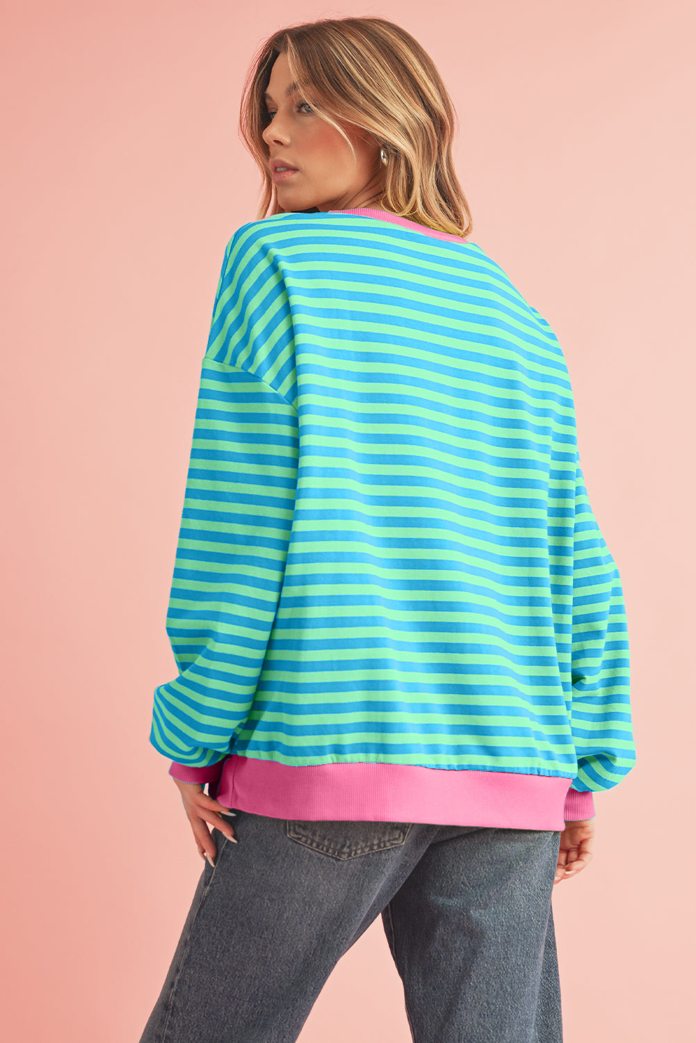 Black Stripe Contrast Edge Cross Seam Oversized Sweatshirt