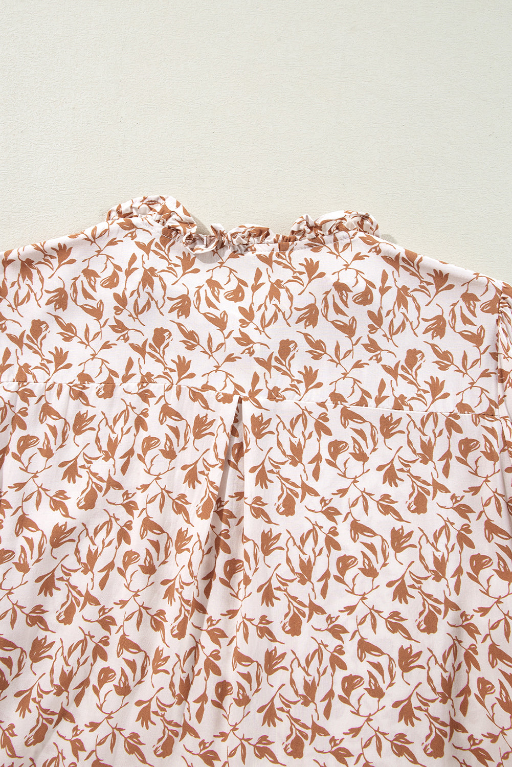 Khaki Printed Floral Print Lace Detail Puff Sleeve Fall Shirt