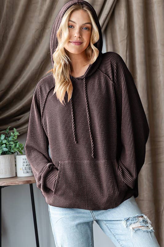 Long Puff Sleeve Drawstring Hoodie