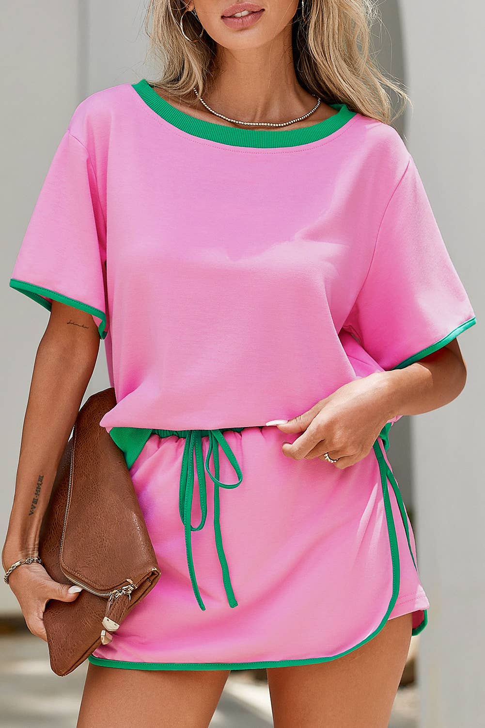 Colorblock T Shirt and Skort 2Pcs Set