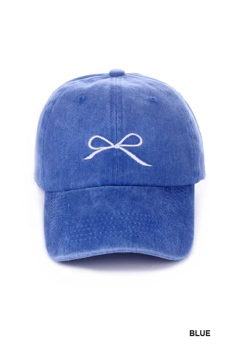 Coquette Ribbon Bow Embroidery Washed Hat: HOT PINK / 1 (ONE SIZE)