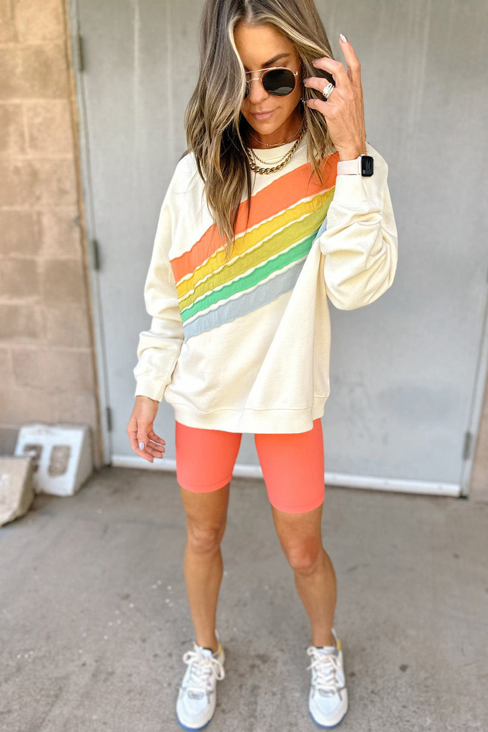 Apricot Rainbow Colorblock Pullover Sweatshirt