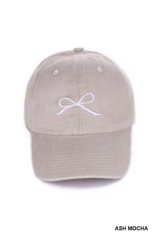 Coquette Ribbon Bow Embroidery Washed Hat: HOT PINK / 1 (ONE SIZE)