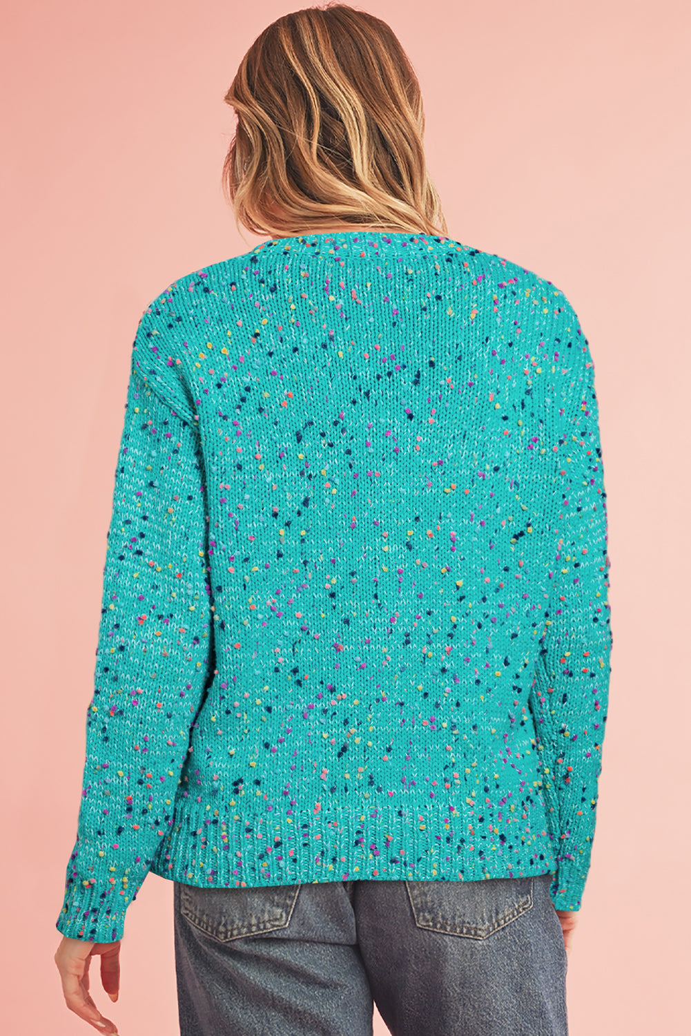 Apricot Confetti Knit Cropped Open Front Cardigan