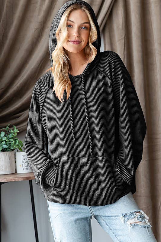 Long Puff Sleeve Drawstring Hoodie