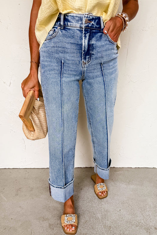 Myosotis Center Seam Straight High Waist Jeans