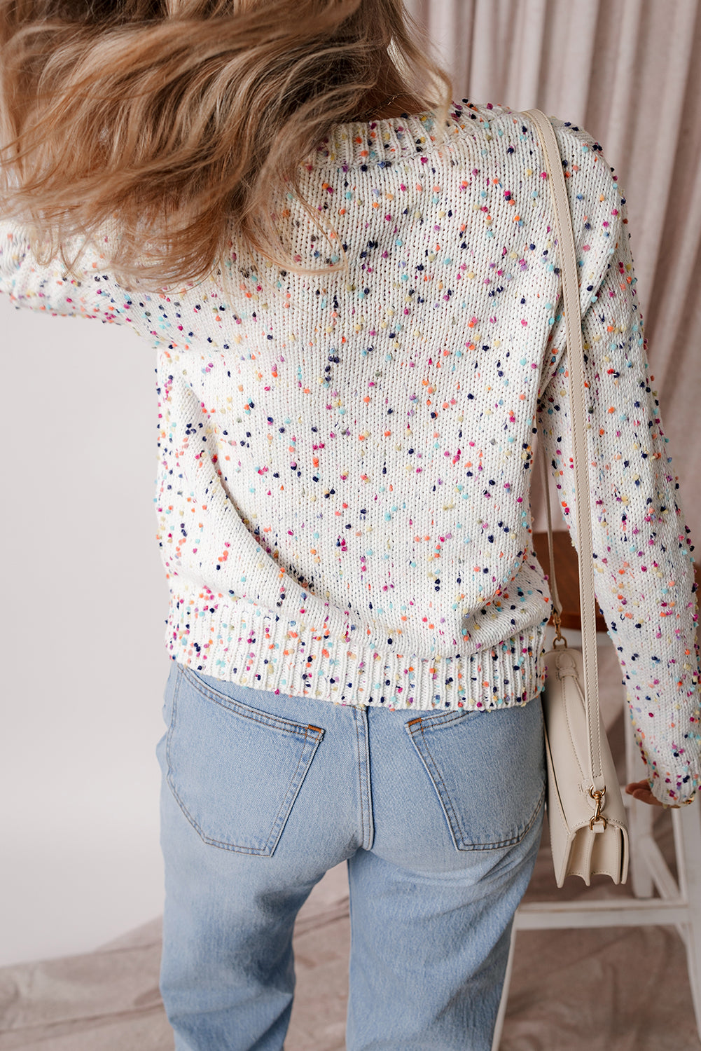 Apricot Confetti Knit Cropped Open Front Cardigan