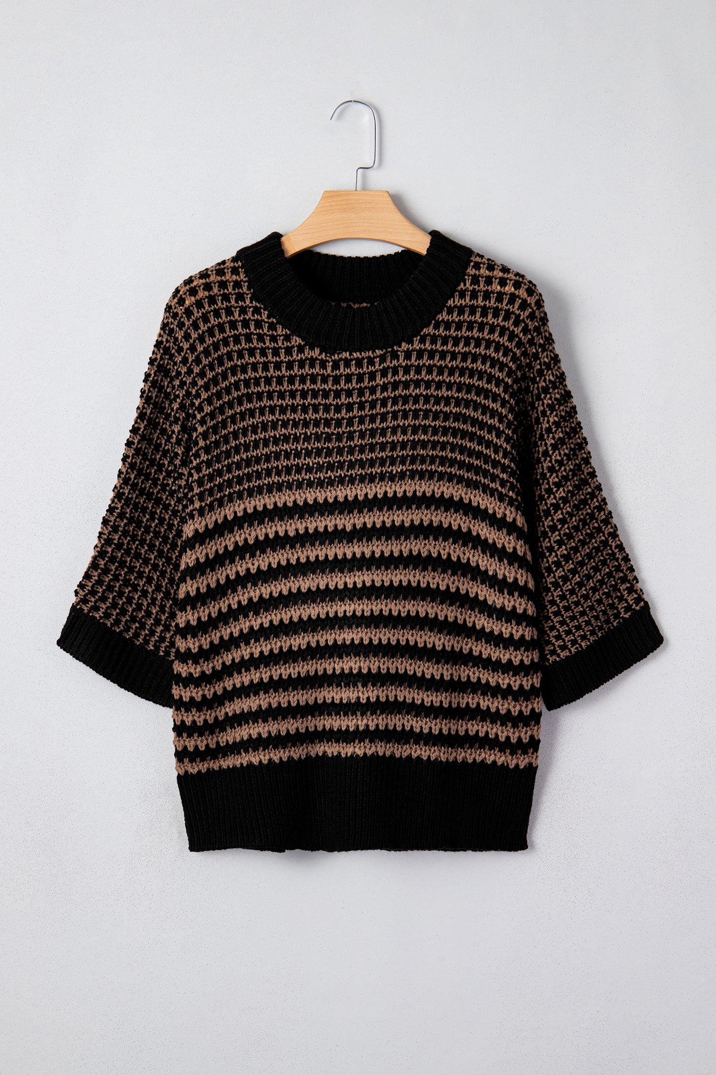 Green Stripe 3/4 Draped Sleeve Slouchy Sweater