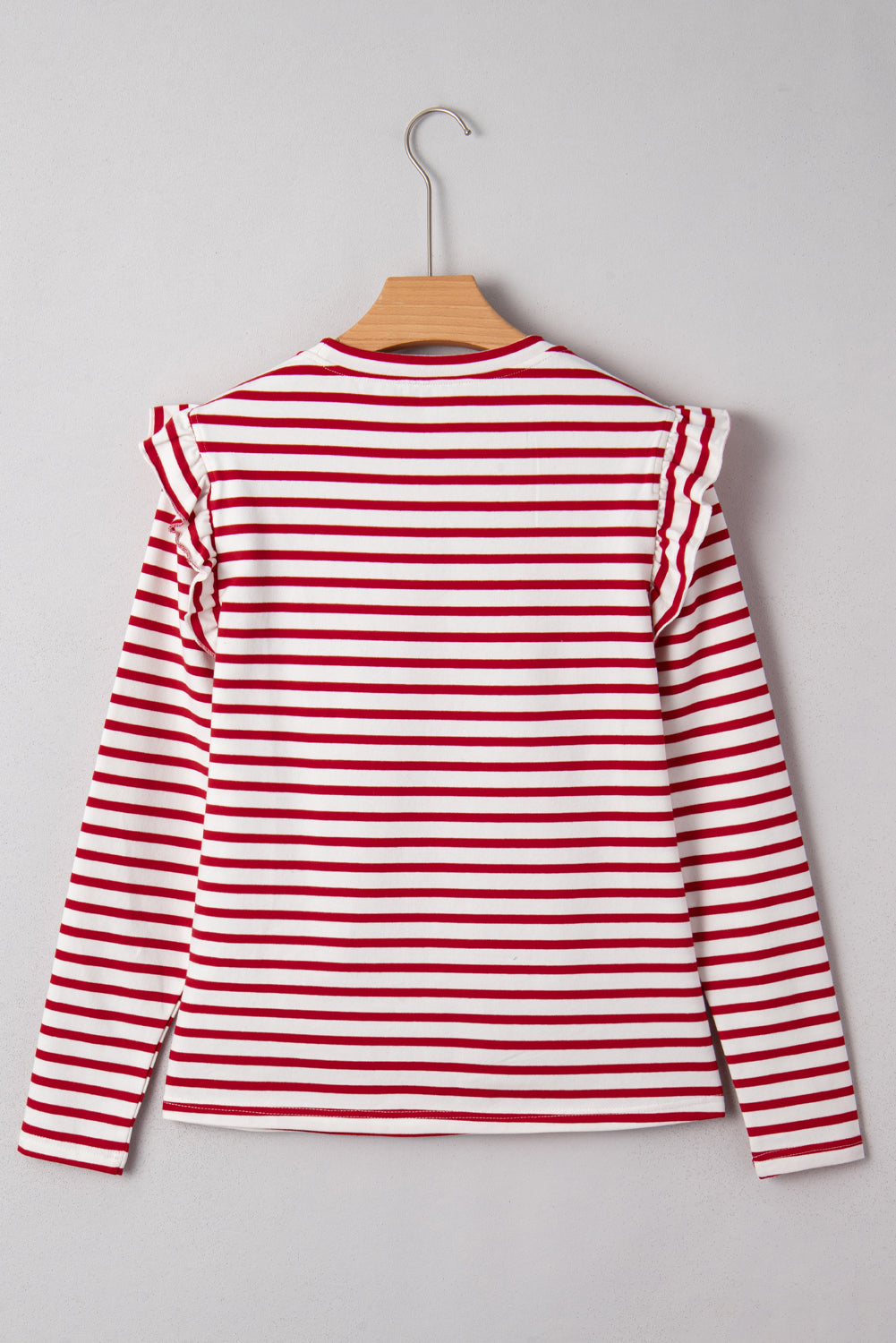 Red Striped Ruffle Shoulder Long Sleeve Top
