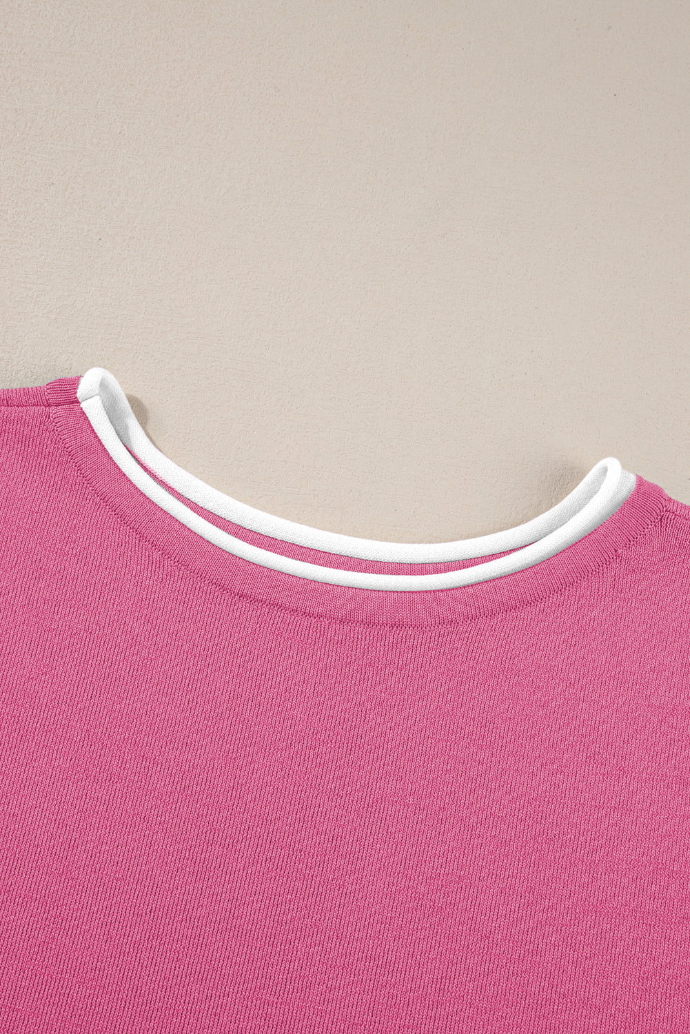 Bright Pink Loose Contrast Trim Half Sleeve Top and Drawstring Pants Set