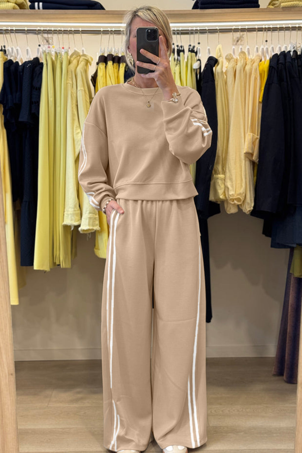 Dirty Blue Varsity Striped Detail Cropped Pullover Wide Leg Pants 2pcs Outfit