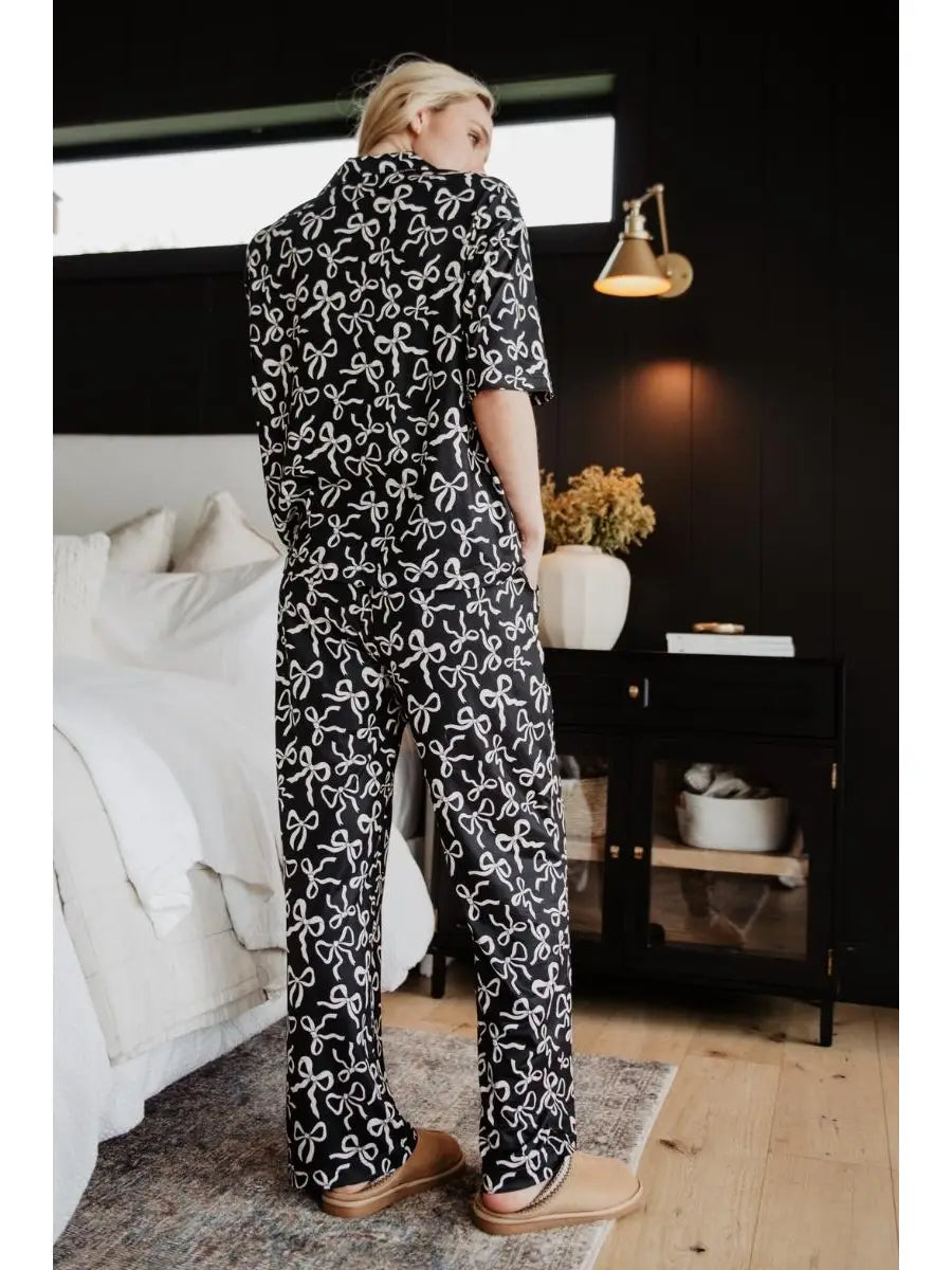 Black Bow Print Pajama Set
