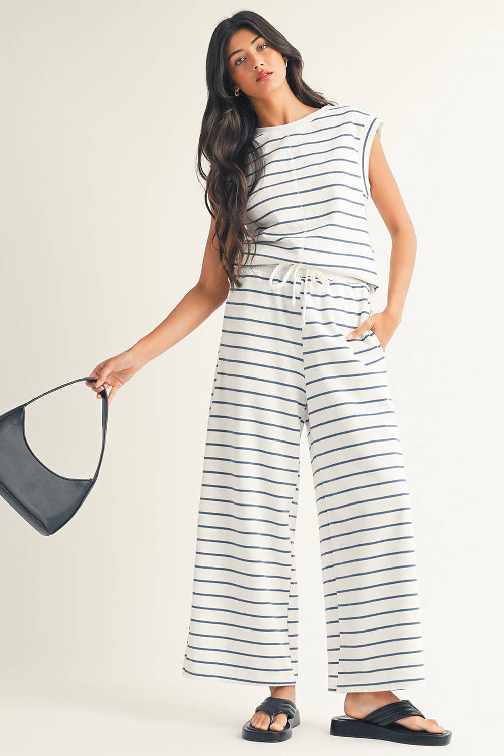Stripe Texture Two Piece Pants Set
