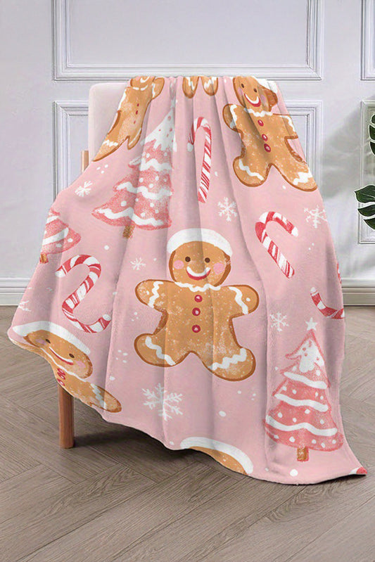Pink Christmas Gingerbread Candy Cane Soft Throw Blanket