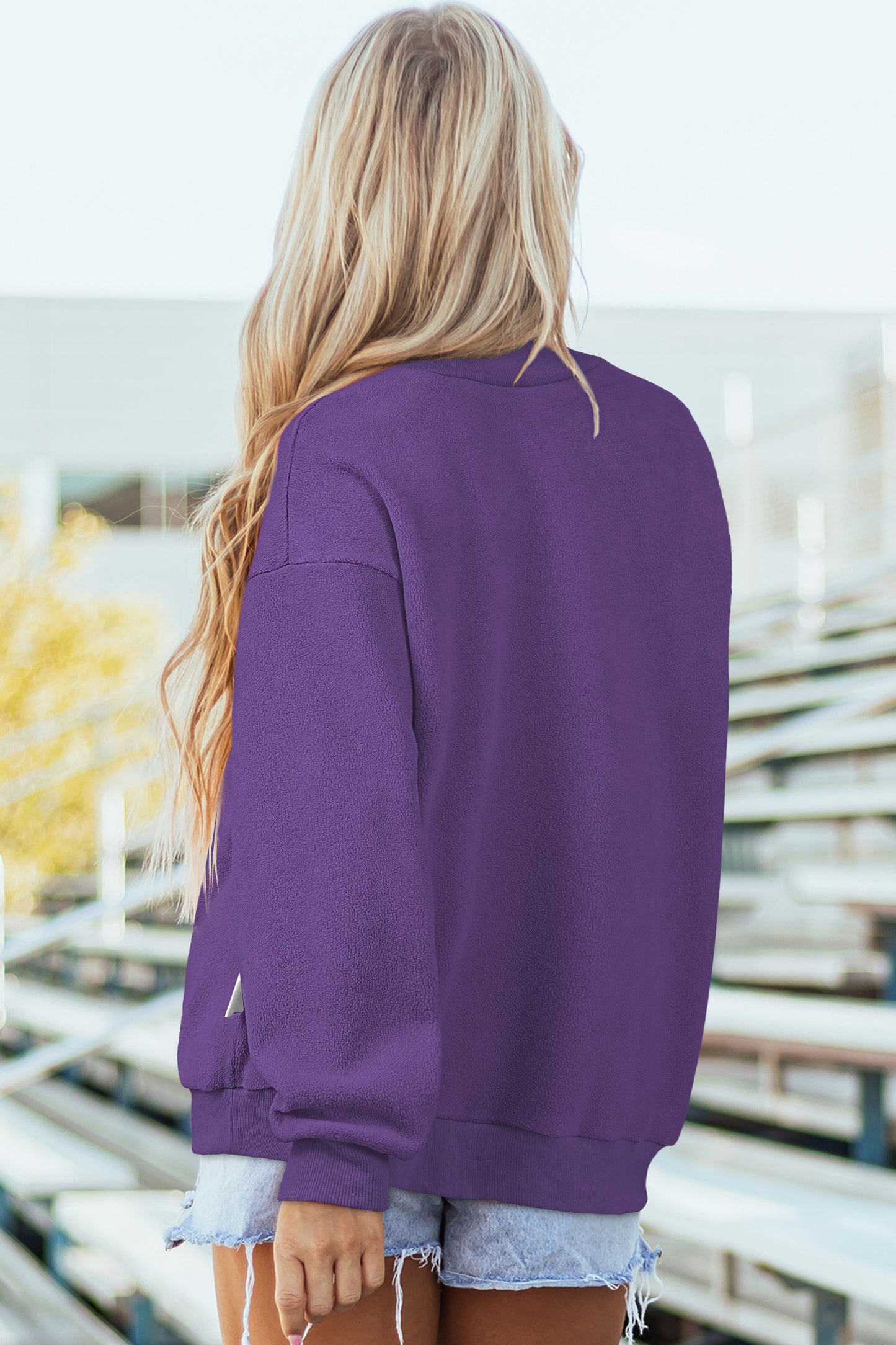 Bright Pink Oversize Drop Shoulder Reversible Mock Neck Sweatshirt