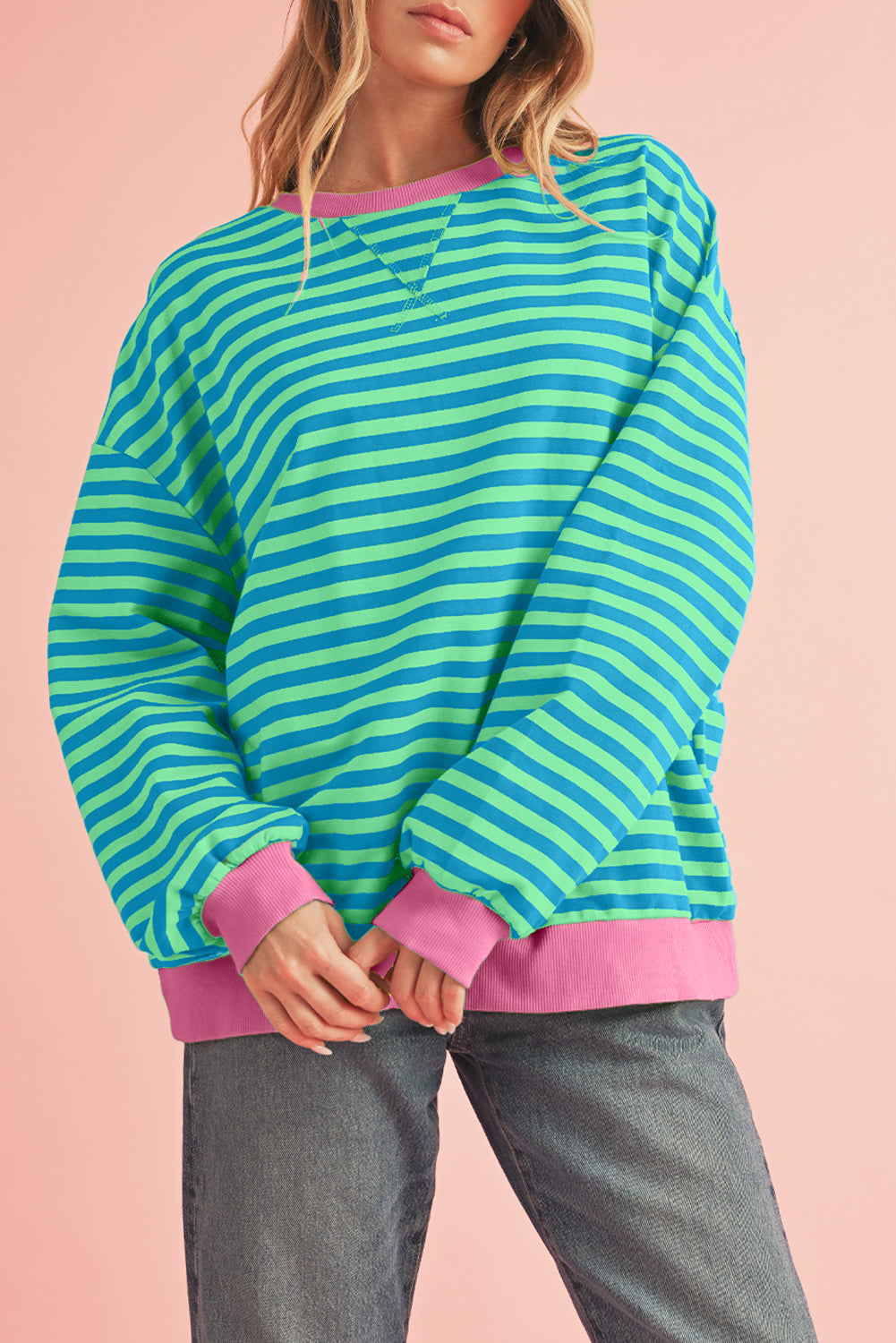 Black Stripe Contrast Edge Cross Seam Oversized Sweatshirt
