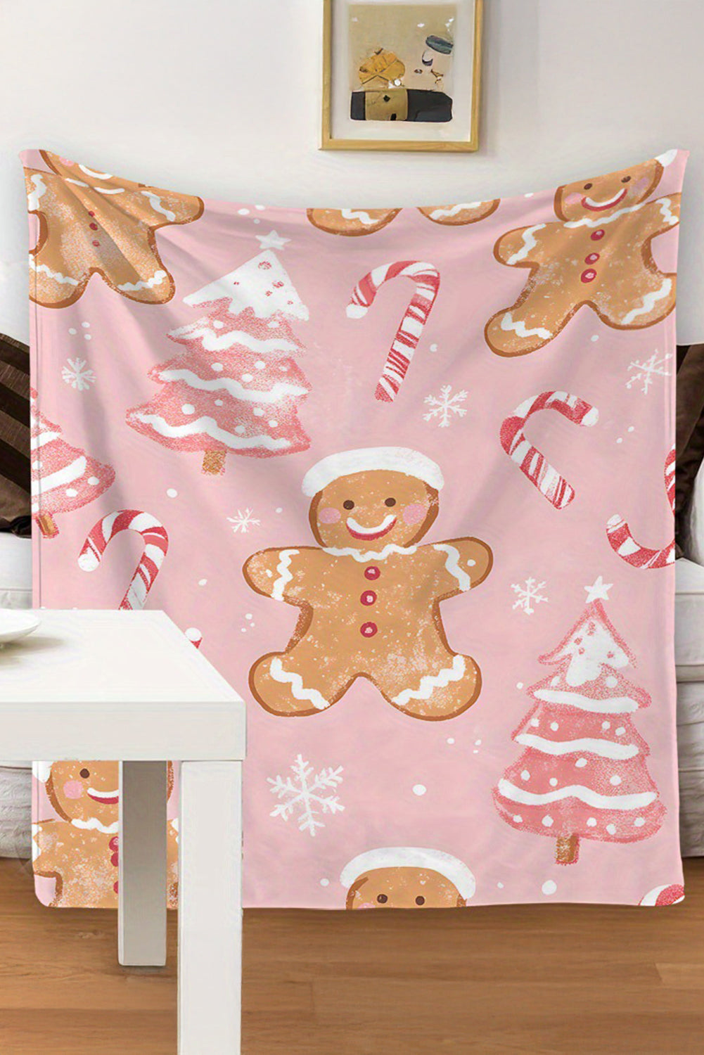 Pink Christmas Gingerbread Candy Cane Soft Throw Blanket
