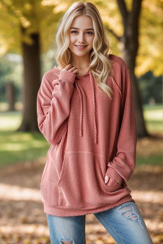Long Puff Sleeve Drawstring Hoodie