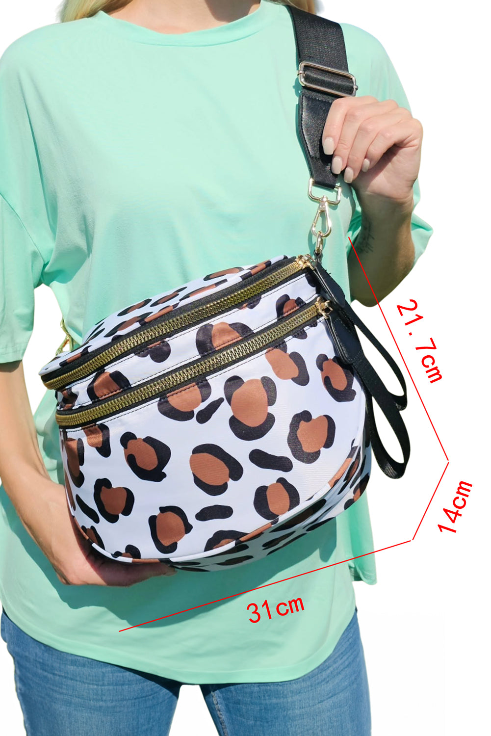 Black White Cow Print Wide Strap Large Crossbody Bag
