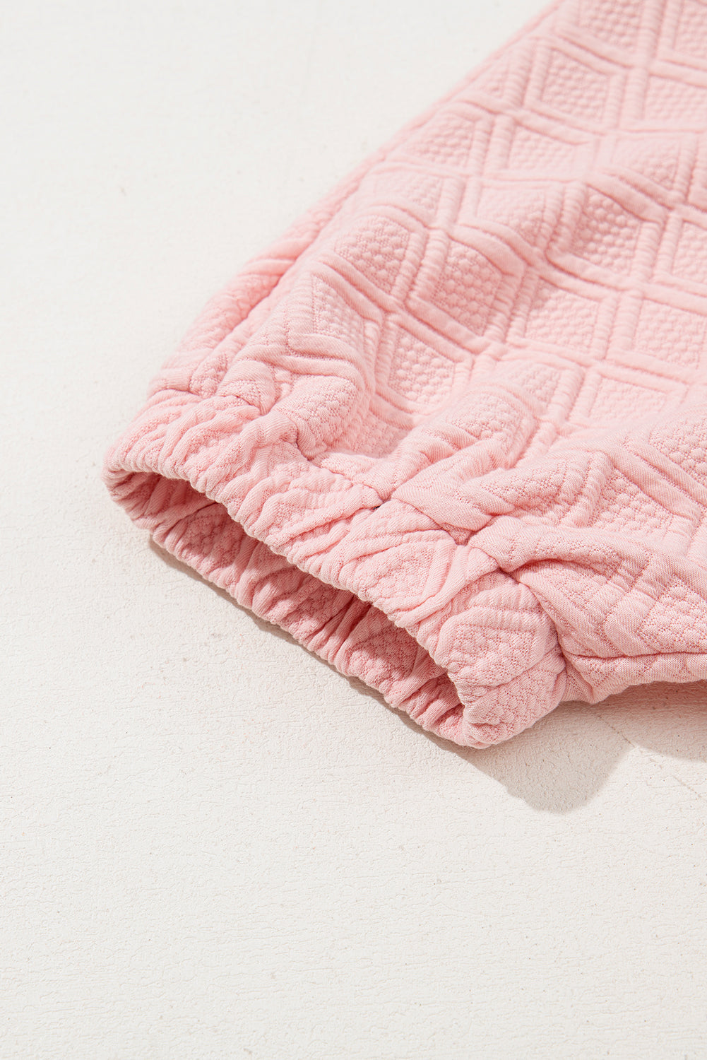 Light Pink Puff Sleeve Zipper Pop of Color Neckline Blouse