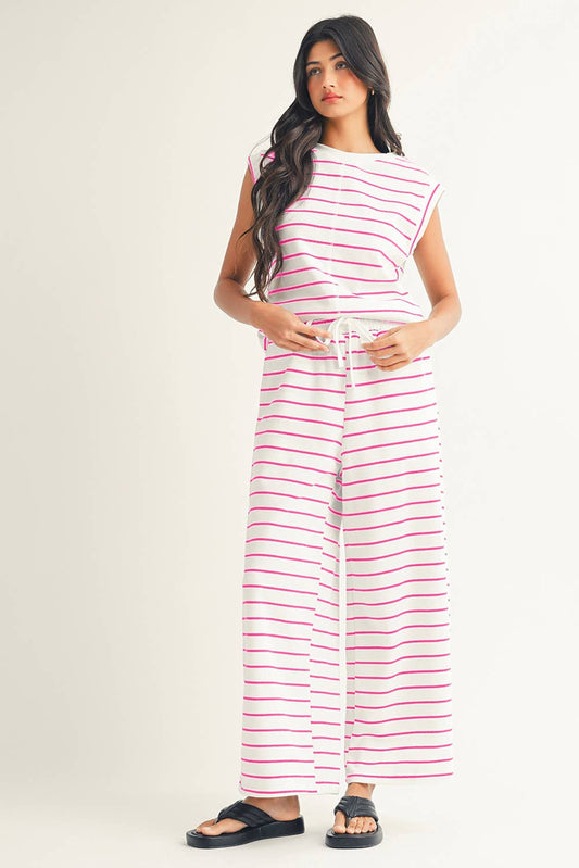 Stripe Texture Two Piece Pants Set
