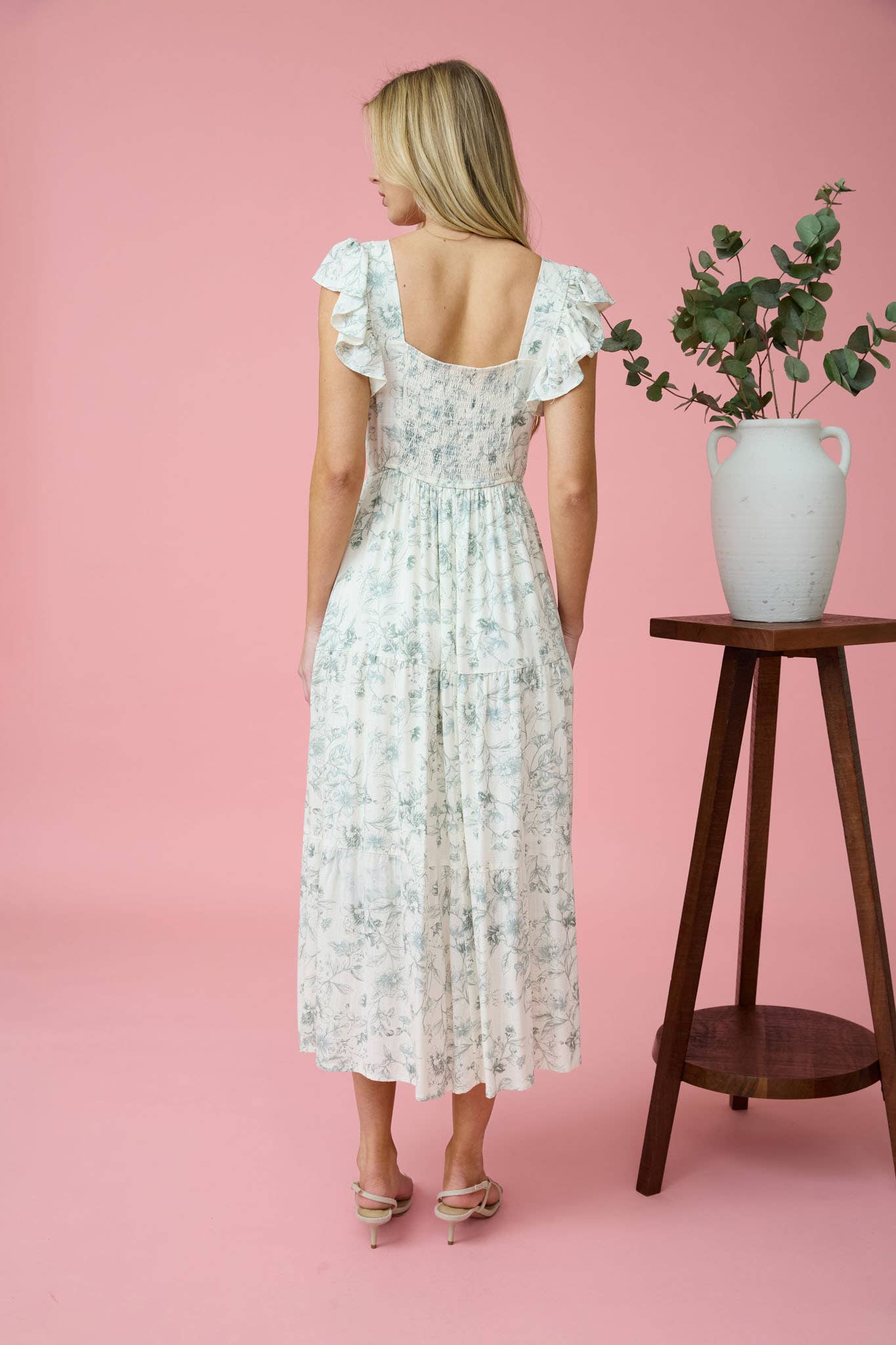 FLORAL SWEETHEART FRONT TIE MIDI DRESS: BLACK MULTI