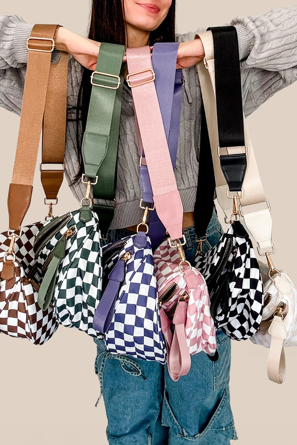 Black White Cow Print Wide Strap Large Crossbody Bag
