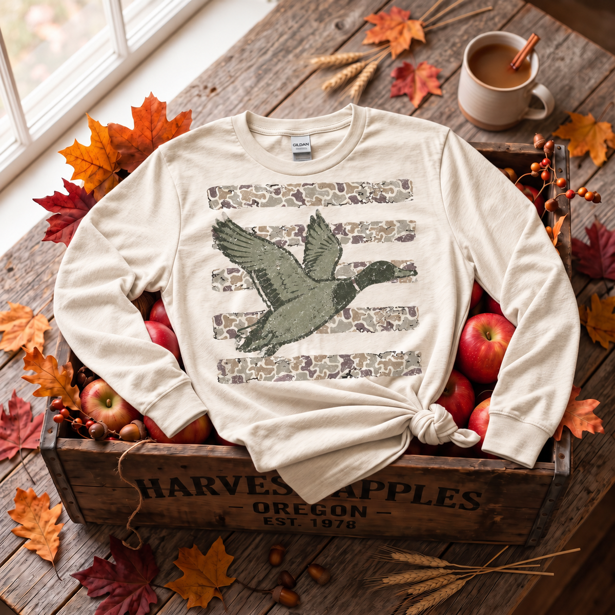 Vintage Camo Flying Duck Graphic Apparel